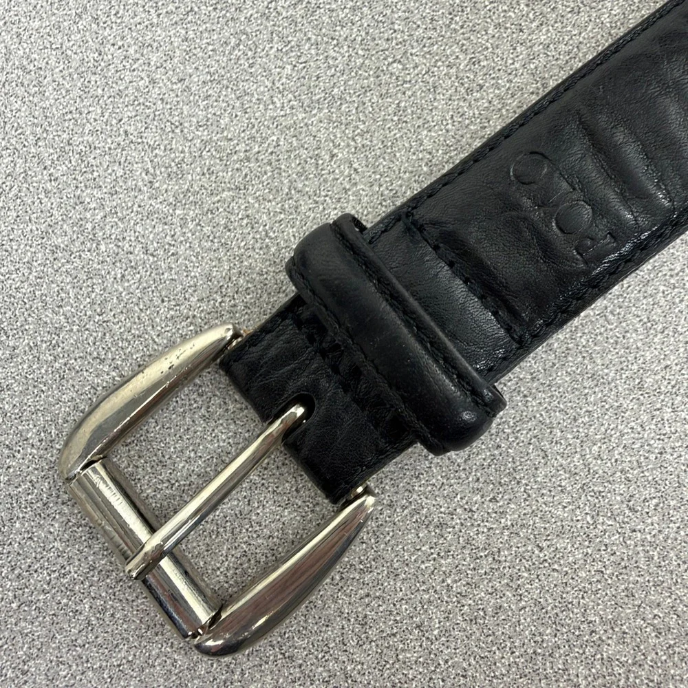 Polo Ralph Lauren Belt Mens 38 Black Leather Silver Buckle Classic Casual Dress